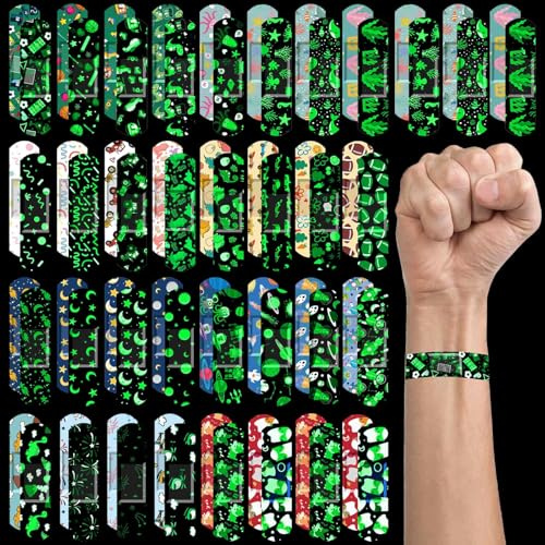 Sublaga 120 Pcs Kids Bandage, 30 Styles Glow in The Dark Bandage, Adhesive Flexible Colorful Strips Cute Bandages Kid for Girls Boys Children Toddlers, Bandages Variety Pack for Kids for Cuts