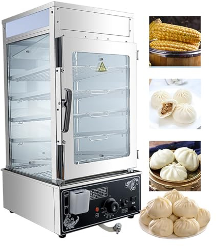 WhFKLca Vaporiera Elettrica Commerciale, Telaio A 5 Strati in Acciaio Inossidabile da 1200 W, 30~110 ℃, per Cuocere A Vapore Panini al Vapore Surgelati, Pane al Vapore, Gnocchi di Gamberetti