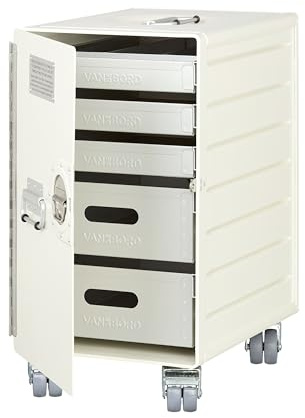 VanDeBord Rollcontainer mit Schubladen, mobiler Aktenschrank, Metallschrank, Schubladenschrank Küche, Druckertisch mit Rollen, vormontiert, 53,5 x 29,5 x 40,7, Bord Box XL, Weiss, Büro