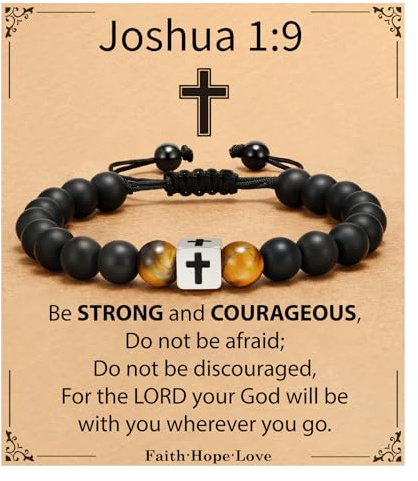 Fervia Cross Bracelet Adjustable Beads Christian Bracelet for Boys Son Grandson Nephew Brother Birthday Easter Baptism Gifts(Joshua 1:9)