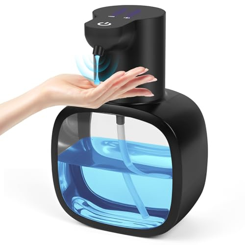 Gaethra Elektrischer Seifenspender mit Sensor, 500 ml, Schwarz | Automatischer Seifenspender mit 4 einstellbaren Abgabestufen, USB-C aufladbar, für Küche und Badezimmer