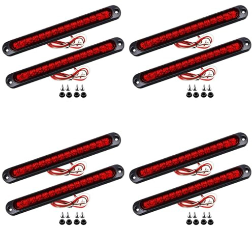 Oewwthy 8 Pièces Séries 10 Pouces 15 LED Lumière de Remorque LED Stop Tourner Feu Troisième Bande de Barre de Frein pour Bateaux Lourds Camions Rouge