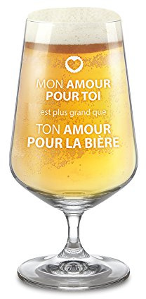 AMAVEL - Verre à bière Marrant avec Gravure - Mon Amour pour toi est Plus Grand Que Ton Amour pour la bière - Standard - Cadeau d'anniversaire - Idée Cadeau Originale - Cadeau pour Hommes