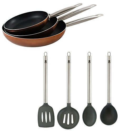 Set 3 sartenes 20/24/28 + juego 4 utensilios de cocina