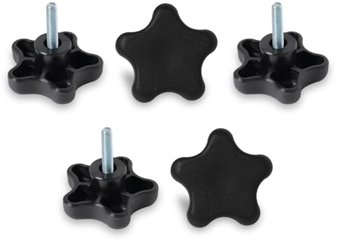 POWERTEC 5 Pack 1/4-20 5 Star Knobs with 1 Threaded Stud, Thumb Screw Knobs with Bolts for Lawn Mower, Umbrella Base, Woodworking Tools & Jigs, Clamps (QNB3006)