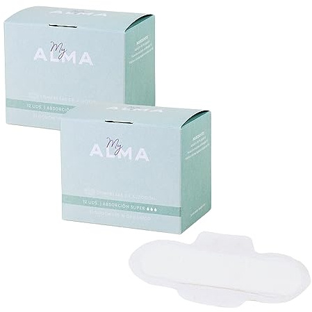 MyAlma Bio-Damenbinden mit Flügeln – Normal - saugfähig und atmungsaktiv - 100% GOTS - zertifizierte Bio-Baumwolle – Ohne Duftstoffe & Chlor oder Plastik – hypoallergen (24 SUPER)