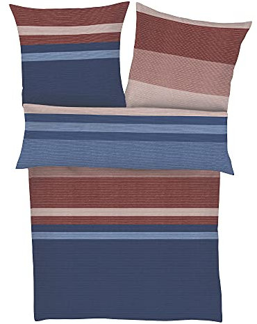 s.Oliver Ropa de cama de franela fina 140 x 200 cm – Ropa de cama de rayas azul bayas 100% algodón, 2 piezas, con cierre de cremallera