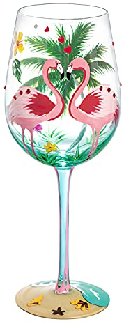 NymphFable Bunte Weinglas Handbemalt Rosa Flamingo Valentinstag 15oz Personalisierte Geburtstagsgeschenk für Frau Freundin