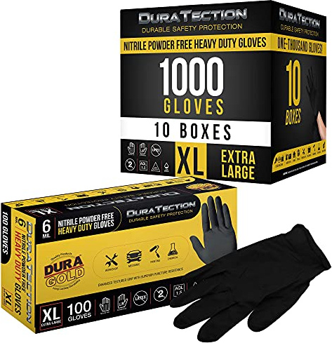 Dura-Gold HD Black Nitrile Disposable Gloves, Box of 100, Size XX-Large, 6 Mil - Latex Free, Powder Free, Textured Grip, Food Safe