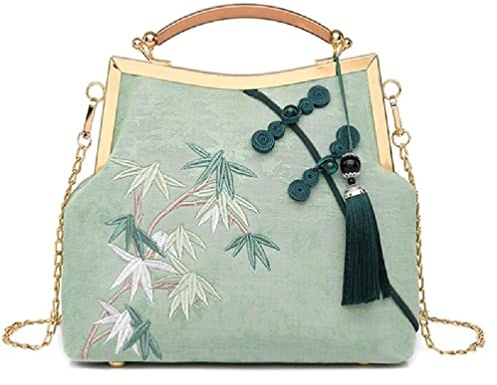 DANLINI Embroidery Tassel Clutch Purses for Women Evening Bag Party Prom Handbags Bridal Wedding Crossbody Shoulder Bags floral clutch purses, Green