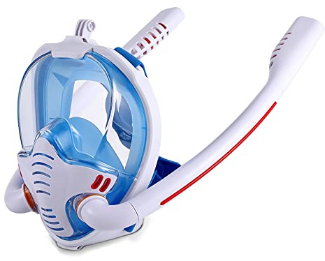OLYSPM Schnorchelmaske Tauchmaske Vollmaske,Doppelschlauch-Kreislaufsystem zur Atmungstrennung,Anti-Fog Anti-Leck Tauchmaske kinder