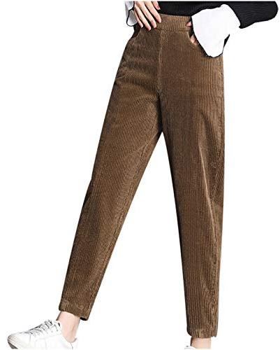 Fleece Lined Corduroy Pants for Women's Winter Warm Sweatpants Plush Sherpa Long Trousers Thick Jogger Pants Brown