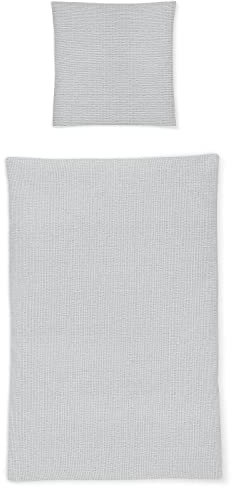 Irisette Seersucker Bettwäsche Easy Uni Silber, 1 Bettbezug 155 x 220 cm + 1 Kissenbezug 80 x 80 cm