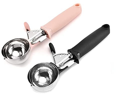 URFEDA Cuillère à Glace en INOX à Long Manche Cuillère à Crème avec Gâchette Antiadhésive Cuillère à Fruits Ronde Yogourt Glacé Melon d'eau Cantaloup Crème Glacée Cuillère à Glace Outil de Cuisine