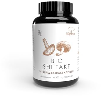 Pilze Wohlrab - Shiitake Pilze BIO Extrakt Kapseln - 60 Kapseln, 1 Dose, 350 mg Shitake Extrakt je Kapsel, Vitalpilze Extrakt, Vitamin C Acerola