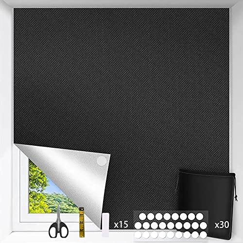 Fenster Verdunkelung 100% lichtundurchlässig,Dachfenster Verdunkelung,300 x 145 cm Schwarz,mit 30 Stück Saugnapf, 15 Klettverschluss,Verdunklungsfolie für Fenster,für Schlafzimmer, Kinderzimmer