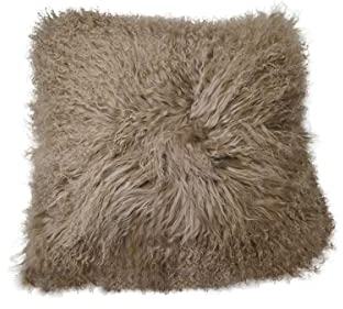 Hollert Lammfellkissen Tibet Cappuccino lockige Wolle 40 x 40 cm + Inlett Daunenkissen echtes Schaffell Zierkissen Dekokissen Sofakissen