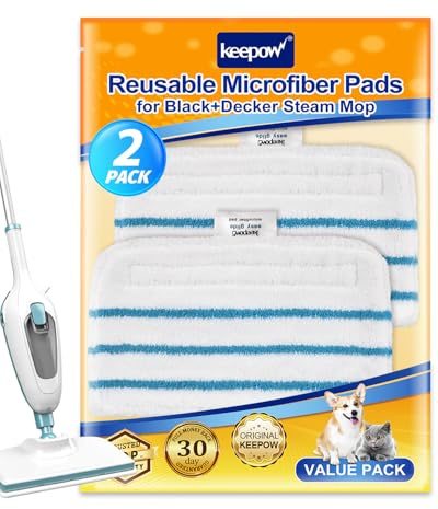 KEEPOW Tücher Mikrofaser für Black und Decker Steam Mop, 2 Stück | Kompatibel mit FSMH1321JMD, FSM1605, FSMP20, FSMH13151SM, FSM1616, FSM1630, Waschbar Mikrofaser Pad