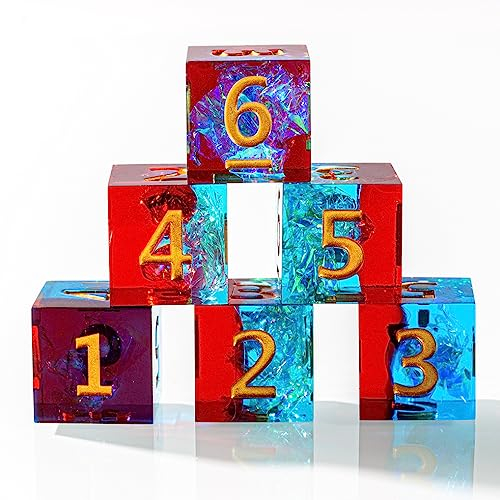 Yourandoll 6 STÜCKE Polyedrische Würfel D6 Würfel 16mm Resin Dice Spielwürfel for DND RPG Brettspiel Kartenspiel (Rot Blau)