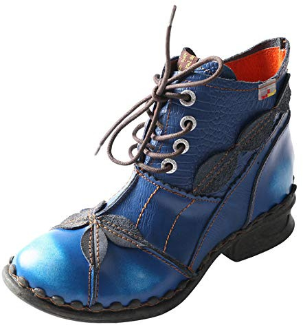 TMA EYES Zapatos de mujer de cuero hechos a mano, botines de mujer con cordones