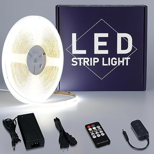 GOMING 24V 10M COB Striscia LED Bianco Freddo 6000K Dimmerabile 312LEDs/M | con Dimmer Alimentatore 24V 3A 72W CRI 93+ Non Impermeabile IP20 Flessibile Luci LED per Soggiorno Natale Bar Decorare