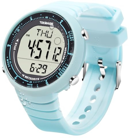 TEKMAGIC Jungen Mädchen Digitale Sportuhr zum Schwimmen und Tauchen 100m Wasserdicht mit Funktionen Wecker, Stoppuhr, Chronograph, Countdown, Timer, Dualzeit, 12 oder 24 Stunden Format, Silikonband