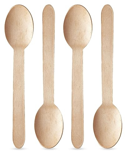 Chef Royale Pack of 50 Wooden Spoons - Biodegradable Compostable & Eco Friendly Disposable Cutlery Set for Events and Home Use (50 Spoons)