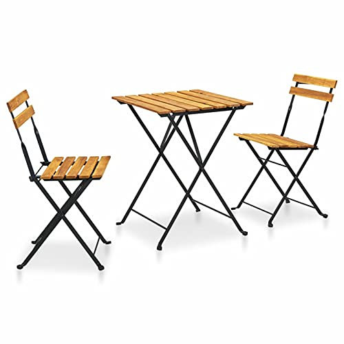 Homgoday 3-TLG. Bistroset Sitzgruppe klappbar Balkonmöbel Gartenmöbel Set Stühle und Tisch Essgruppe Gartengarnitur Balkonset für Hof Garten Terrasse und Balkon Massivholz Akazie