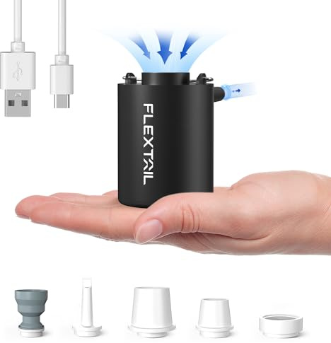 FLEXTAILGEAR MINI PUMP, 4kPa Pompa ad Aria Elettrica Portatile, Pompa da Campeggio, Batteria Ricaricabile Migliorata, 5 Ugelli Multifunzione, per Materassi, Anelli da Nuoto