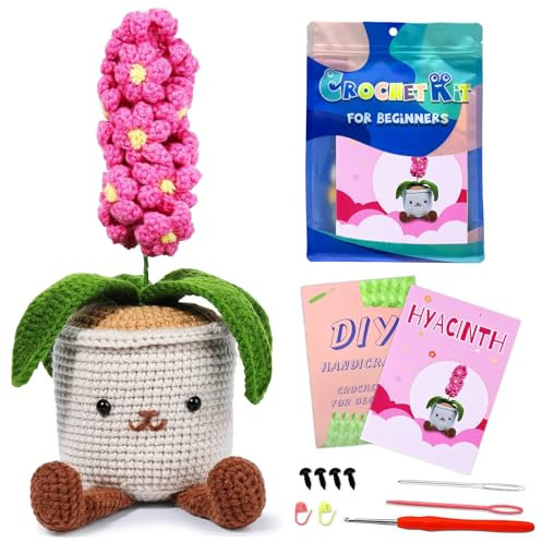 BoloShine Blume Häkelset für Anfänger, Stricken Set mit Häkelgarn Wolle und Häkelnadeln für Erwachsene Kinder, Amigurumi Crochet Kit Bastelset DIY mit Video und Anleitung- Hyazinthe Strickset