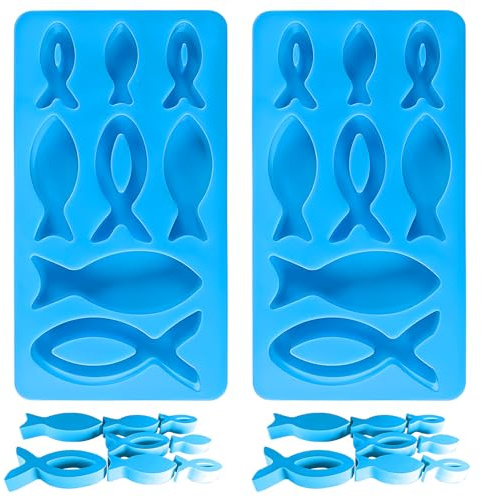 DND 2 Stück Silikonform Fisch,Silikonformen für Seife,8 GitterSilikonform | Kommunion Deko Silikonform Fisch,FischFondant Formen,Fische Silikon Gießform,Multifunktionale FischSilikonformen