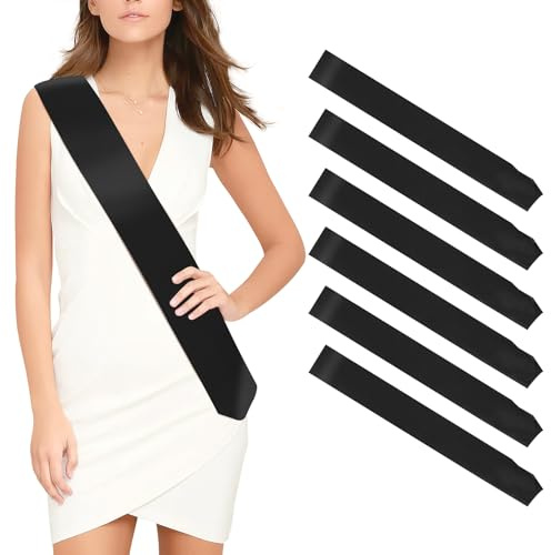 Schärpe 6 Stück Schwarz Schärpen Blank Party Accessoire Abitur Schärpe Bedrucken Personalisierte Satin Schärpe DIY Für Geburtstag Hochzeit Bachelorette Party JGA Abschluss Schönheitswettbewerb