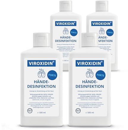 Viroxidin Forte Desinfektionsmittel Hände Viruzid - 83% Alkohol (Ethanol) - Hygienische Handdesinfektion gegen Bakterien, Viren & Pilze zum Einreiben - Hände Desinfektionsmittel 4x 500ml - (2000ml)
