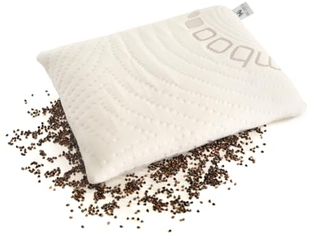 NATURECA Cojín Cervical de Trigo sarraceno, Almohada ortopédica para Dormir de Lado, con Funda de Almohada de bambú, Funda de Trigo sarraceno, Almohada ortopédica (30 x 4