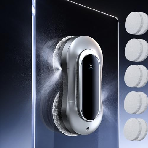 Robot limpiador automático de ventanas 5600Pa Succión fuerte, Robot Limpiacristales con 10 almohadillas para trapeador, Control remoto, Tanque de agua dual de 30 ML, Solución de limpieza versátil