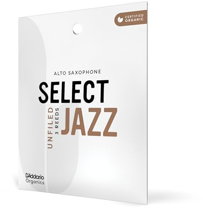 Ungefeilte D'Addario Organic Select Jazz Blätter für Altsaxophon, Stärke 3, weich, einzeln verpackt, 3er-Packung