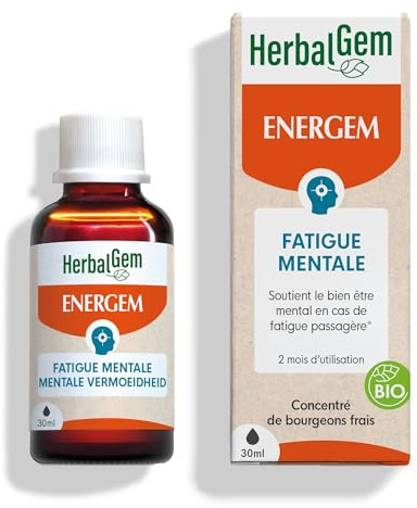 HerbalGem EnerGem Surcharge Mentale Bio 30 ml | Pin sylvestre, sorbier et aubépine pour aider à récupérer de la fatigue mentale. Vegan.