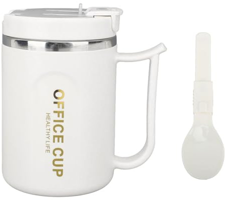 Hapivida Taza de Viaje de Acero Inoxidable, Taza Térmica con Aislamiento 500ml con Cuchara y Tapa Hermética para Bebidas Calientes y Frías, Ideal para Oficina, Deportes y Viajes