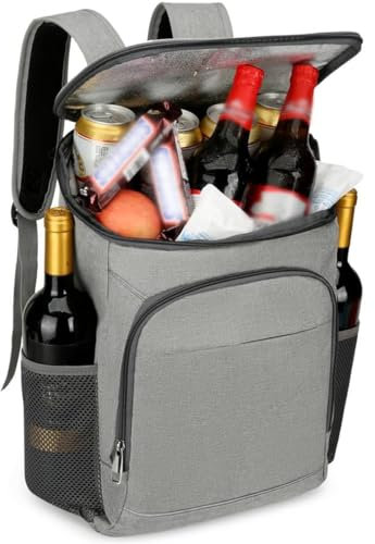 YYKSYDPT 24L Kühlrucksack, Wasserdicht Rucksack mit Kühlbox für Herren und Damen, Isolierte Kühltasche für Arbeit, Picknick, Wandern, Strand (Grau)