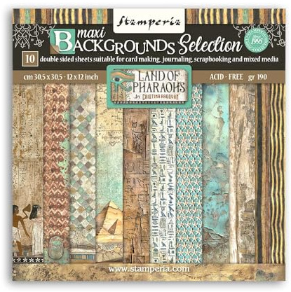 Stamperia - Scrapbook Paper Pad for Scrapbooking, Albums, Cards, Bullet Journals, and More, Acid Free, Double-Sided, Perfect for Crafts and Gifting (Land of Pharaohs Maxi Background) (30.5 x 30.5cm)