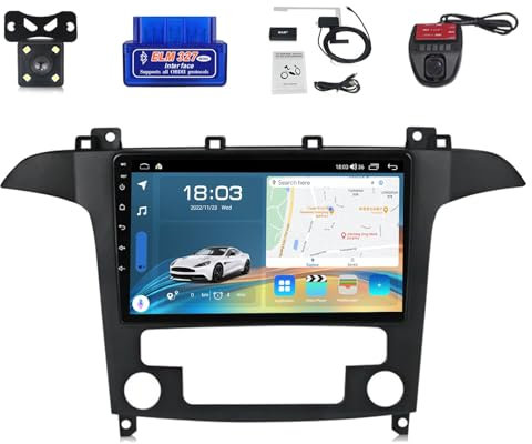 For Ford S Max 2006-2015 Car Stereo 2 Din Wireless Carplay Android Auto 9“ Full IPS Touchsreen HD Live Rearview/BT 5.0/WIFI/4G SIM/DVR/GPS/SWC/OBD 2/FM AM Radio RDS DAB+DSP (Size : M600S)