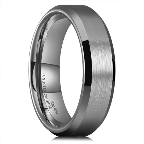 King Will Silver/Black/Gunmetal Grey Promise 6MM/7MM/8MM Wedding Band For Men Tungsten Carbide Ring Comfort Fit Beveled Edges/Step Edges | Black, 6mm/8mm, Beveled Edge, Comfort Fit, Glowstone Ring, Everyday Wear