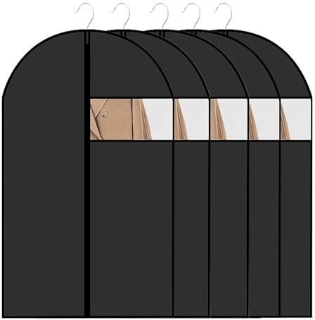 5 Stück Kleidersack für die Aufbewahrung 60x120 cm Atmungsaktiver Stoff | Kleidersack Anzug mit Klarem Fenster Schwarzer Reißverschluss Kleidersacks, für Kleider Mäntel Hemden Abendkleider