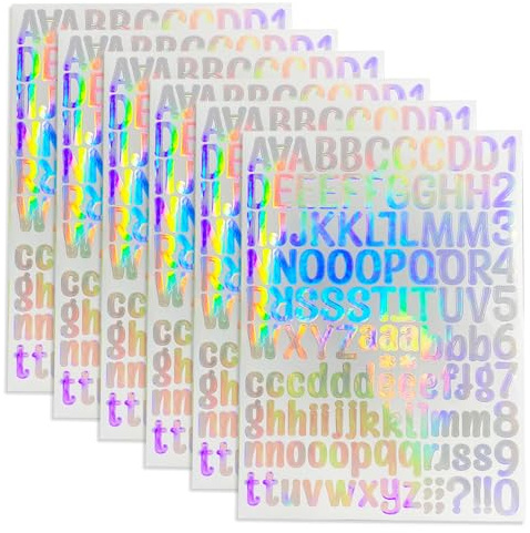 6 Sheet Letter Stickers,Vinyl Number Stickers Alphabet 0-9 Sticker | Name Stickers Stick on Self Adhesive Letters Waterproof Sticky Decals for Scrapbooking Craft Water Bottles