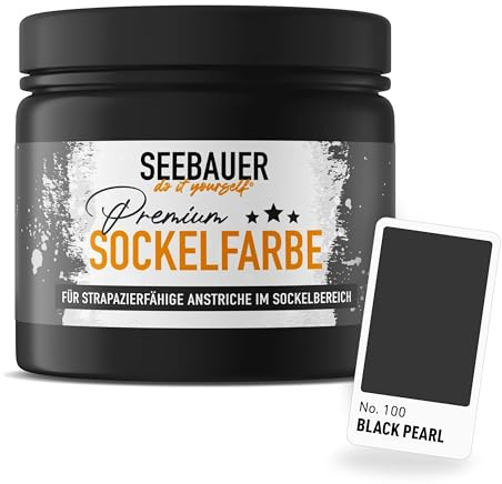 SEEBAUER diy Sockelfarbe Schwarz 300ML für Außen (No. 100 Black Pearl) Rissfüllende Spezialfarbe für Fassade, Sockel und Dach - Geeignet für Putz, Mauerwerk und Beton
