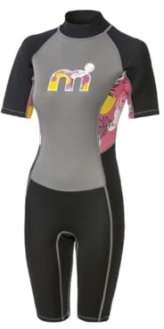 Mistral Shorty en néoprène de 2 mm pour femme avec fermeture éclair dans le dos, natation, stand-up paddle, plongée avec tuba, combinaison de surf, gris/noir (M)