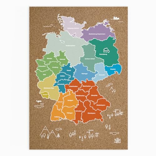 Korkkarte Deutschland, Farbe, 60 x 40 cm