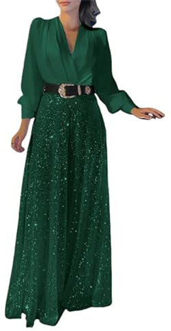 Tuta Intera Donna Elegante Tute Donna Eleganti Con Schiena Scoperta Completo Donna Con Paillettes Curvy Tailleur Brillantini Vita Alta Cocktail Cerimonia Completo Scollo a V Maniche Lunghe Party