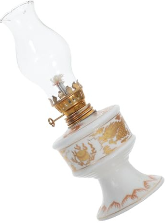 Alipis Lámpara de Queroseno Pequeña de Cerámica y Vidrio con Dragón | Blanco, Estilo Vintage Retro Clásico, 1, Luz Continua y Brillo Intenso