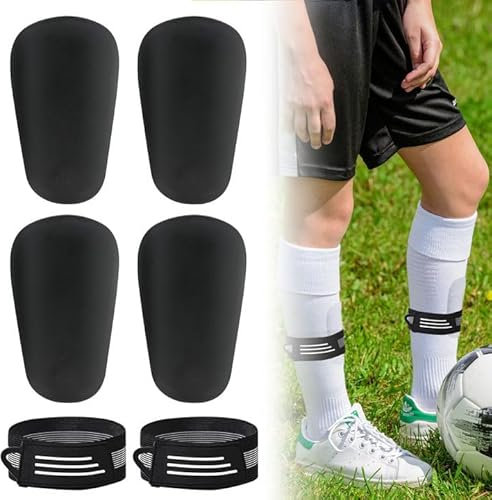 DOINEUFL Mini Schienbeinschoner Fußball – 4 Stück Kleine Schienbeinschoner mit Tape für Kinder & Erwachsene – Leicht, Stoßfest & Komfortabel (Schwarz, Erwachsener)